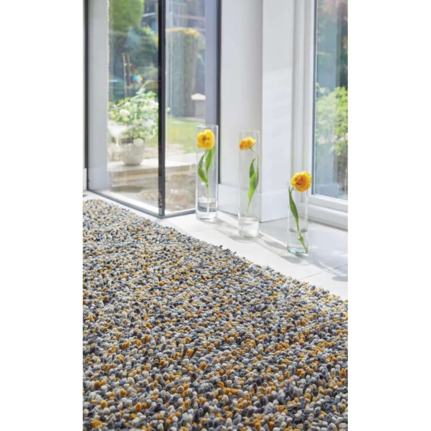 Rocks Ochre Shaggy Pile Wool Rug