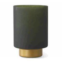 15.5 Inch Frosted Green Glass Container w Gold Base