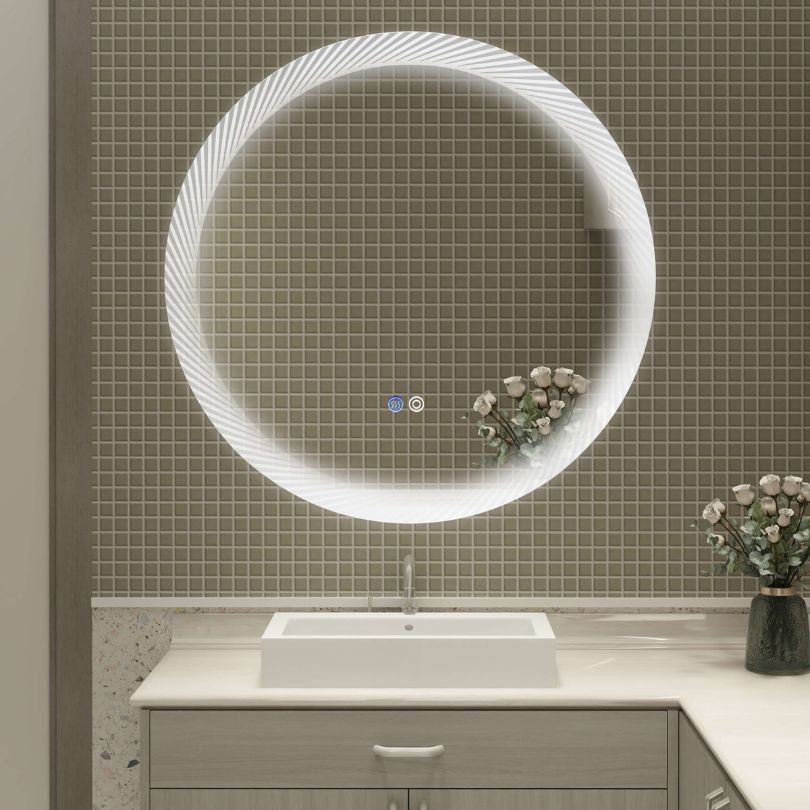 30" Round Switch-held Memory LED Wall-mounted Vanity Mirror