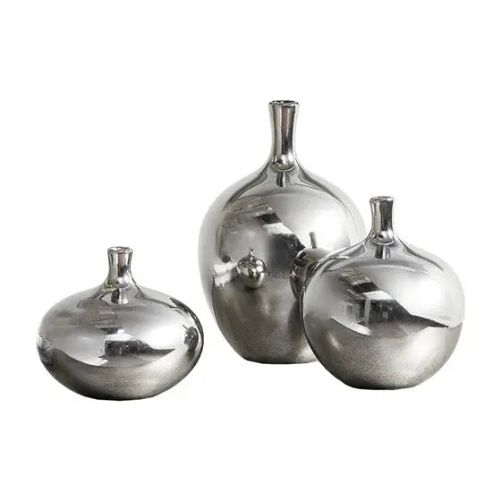 Mirrored Ceramic Decorative Vases 3-piece set Silver