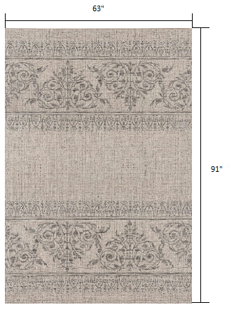 5' X 7' Ivory Ikat Dhurrie Non Skid Area Rug