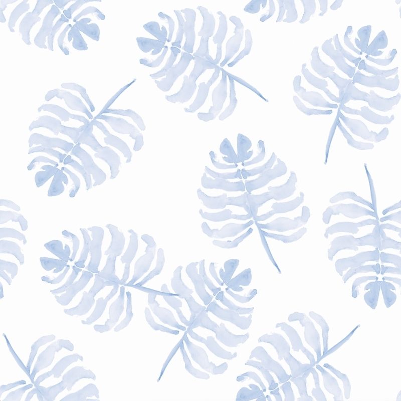 Monstera Blue Wallpaper by Victoria Larson for Cailini Coastal