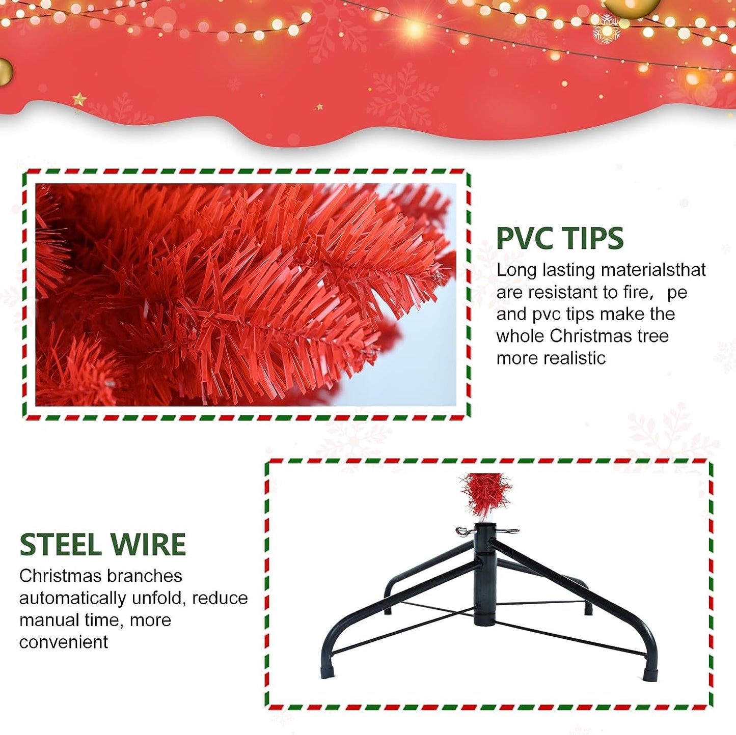 Artificial Red Christmas Tree,Maylaviu Full Real Halloween Xmas Tree Easy to Assemble with Christmas Tree Metal Stand,Artificial Tree with 1200 Branch Holiday Outdoor Indoor Decor(7Ft)