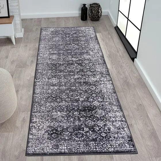 Distressed Vintage Persian Woven Area Rug Black/Cream