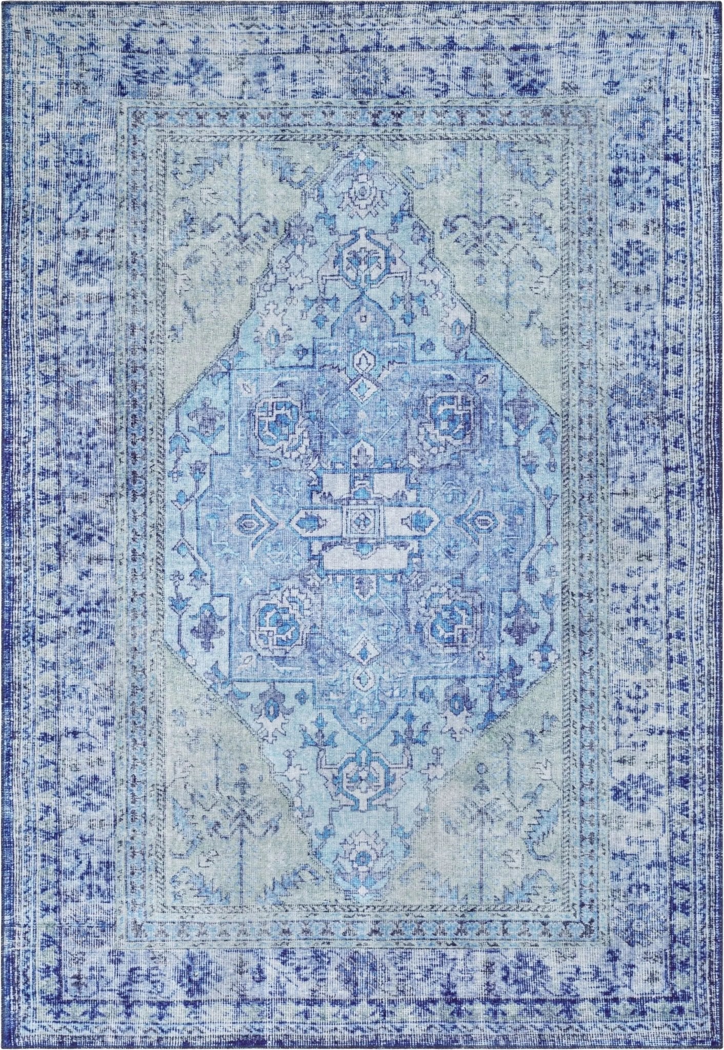 Gila Machine Washable 5'3" x 7'3" Vintage Bohemian Medallion Oriental Dark Blue Flat-Weave Rug