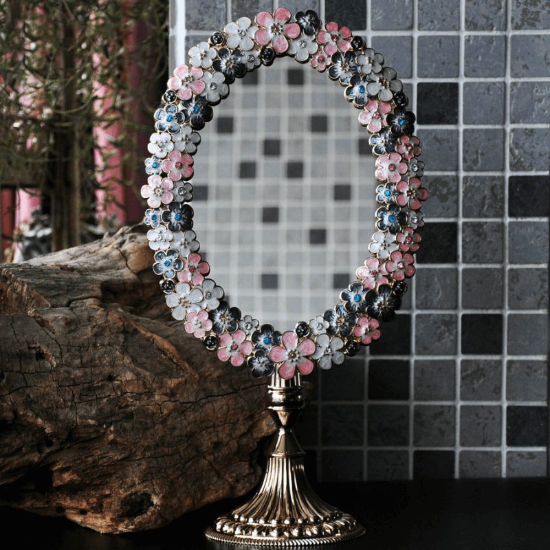 Retro Floral Desktop Vanity Mirror