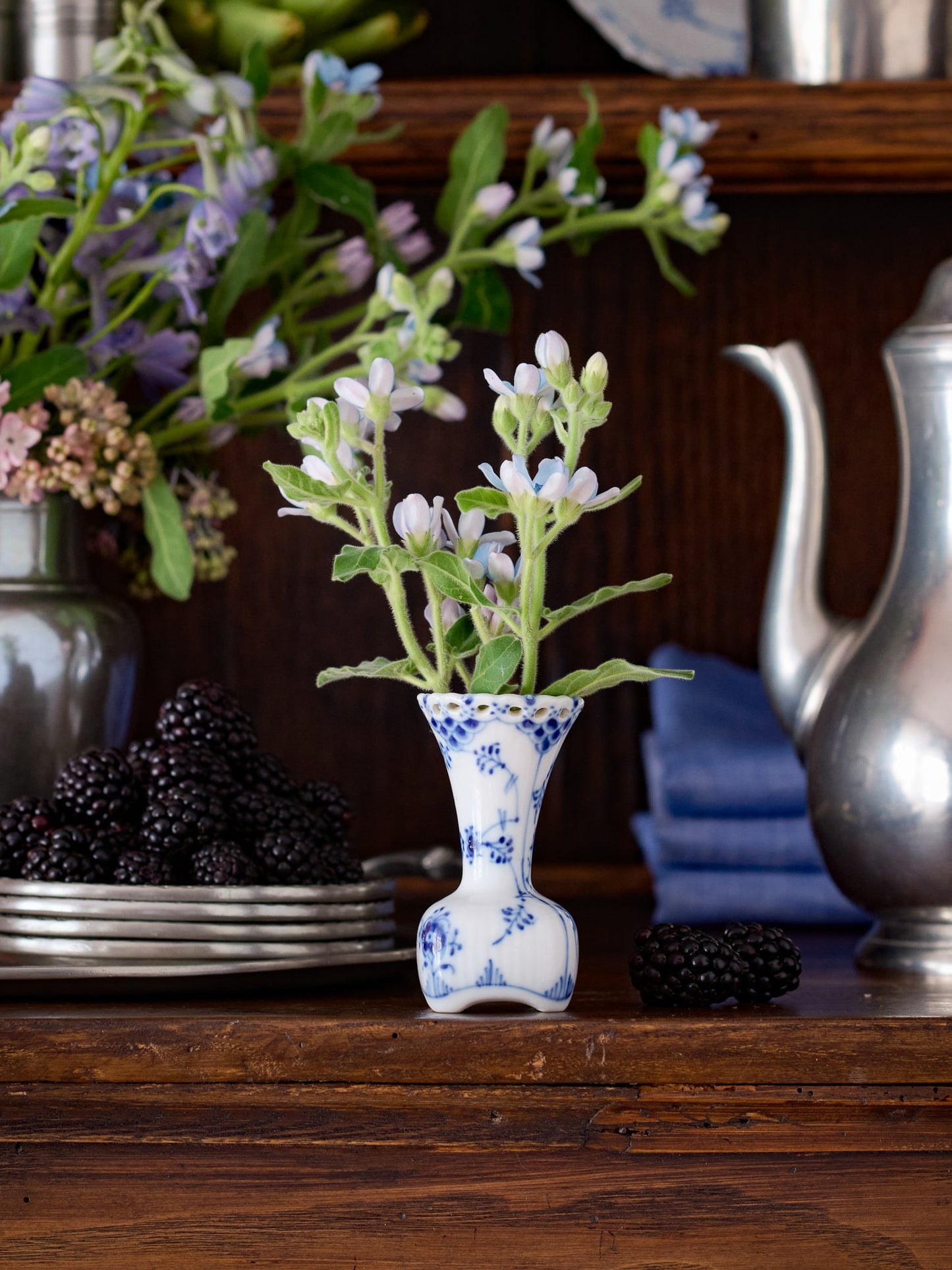 Vintage Royal Copenhagen Blue Fluted Full Lace Miniature Bud Vase