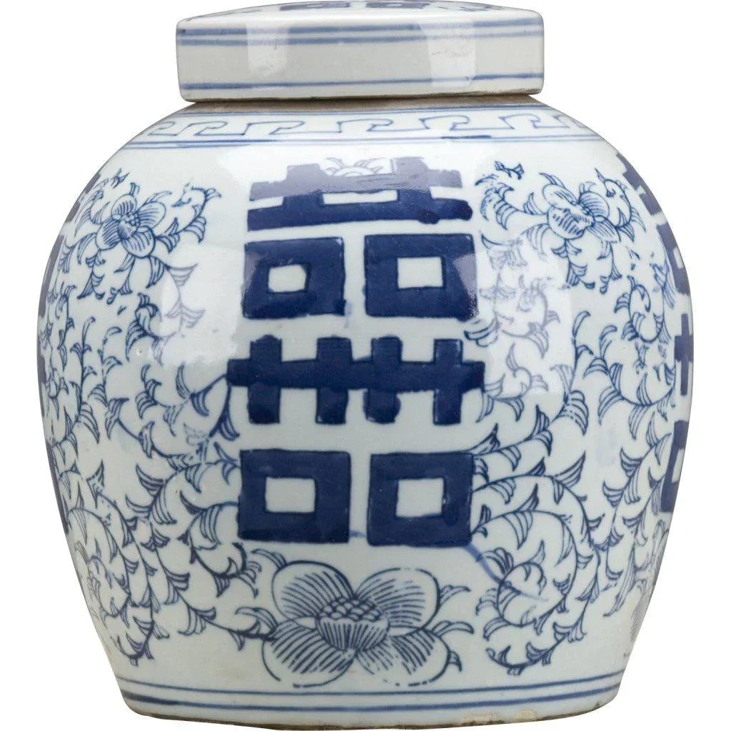 Blue and White Double Happiness Lidded Jar