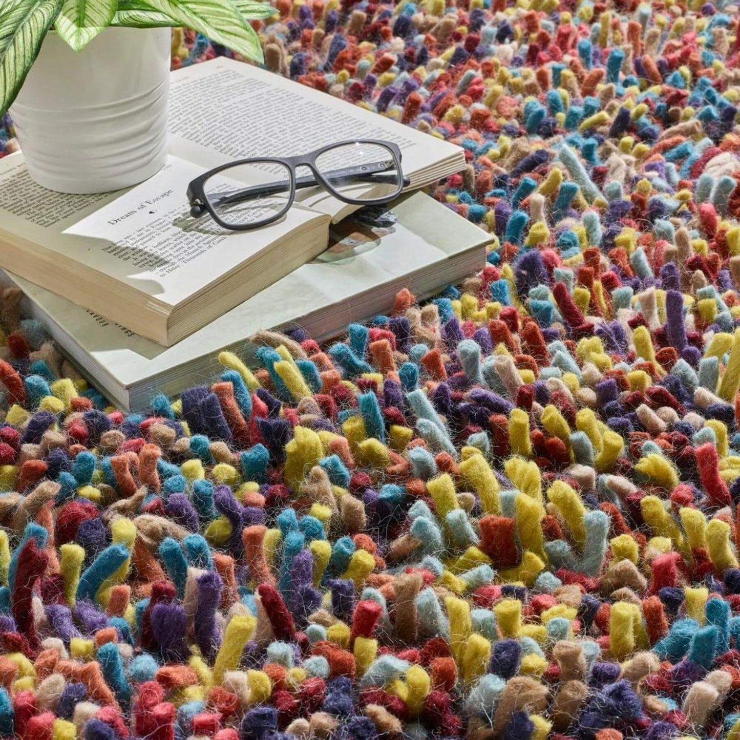 Rocks Rainbow Shaggy Pile Wool Rug