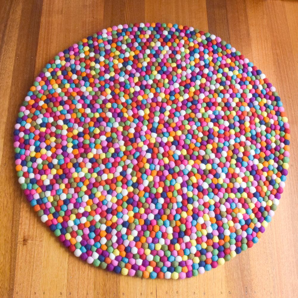 Felt Ball Rug - Rainbow 100cm