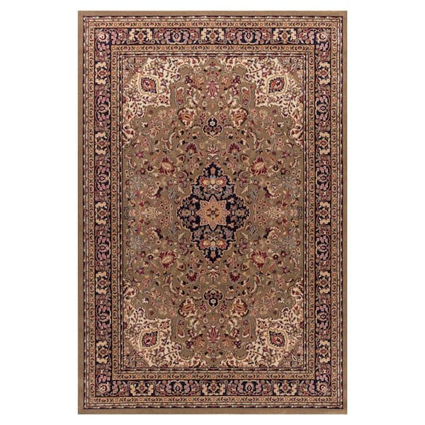 Area Rug Green 7 ft. x 9 ft. Oriental Medallion Pattern Stain Flame Retardant