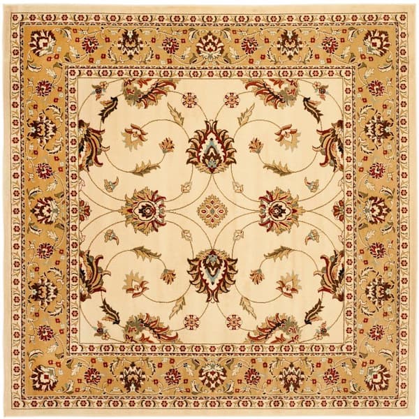 Area Rug Ivory / Beige 7 ft. x 7 ft. Square Floral Vines Latticework Detailing