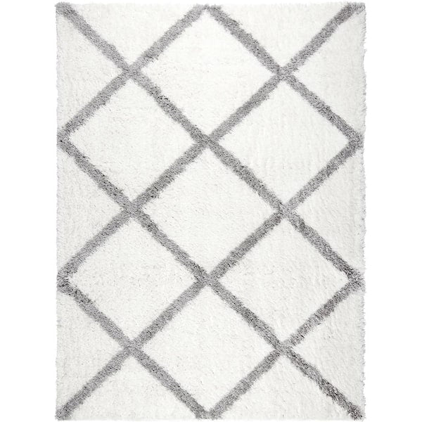 8 ft. x 10 ft. Area Shag Rug Stain-resistant Fabric, Ivory/Grey
