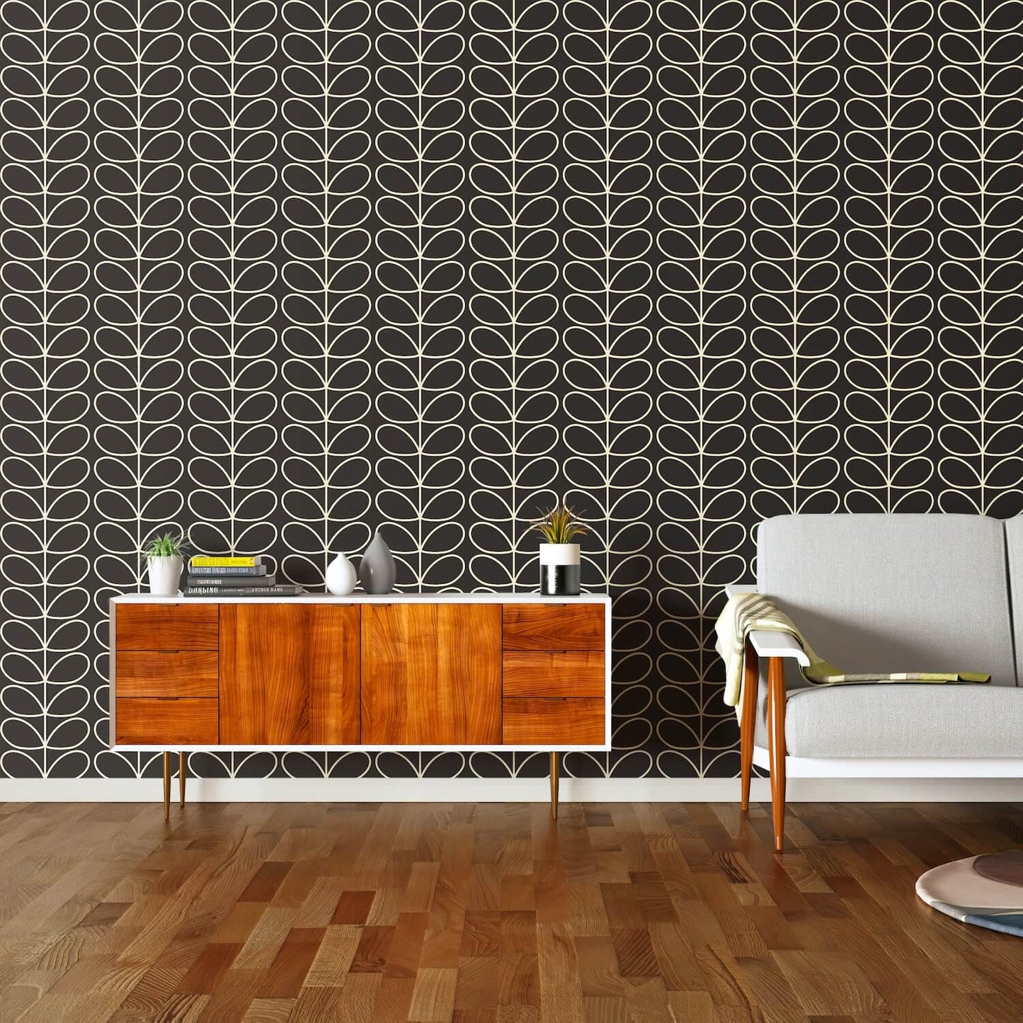 Linear Stem Charcoal Wallpaper - 52cm x 10m ROW