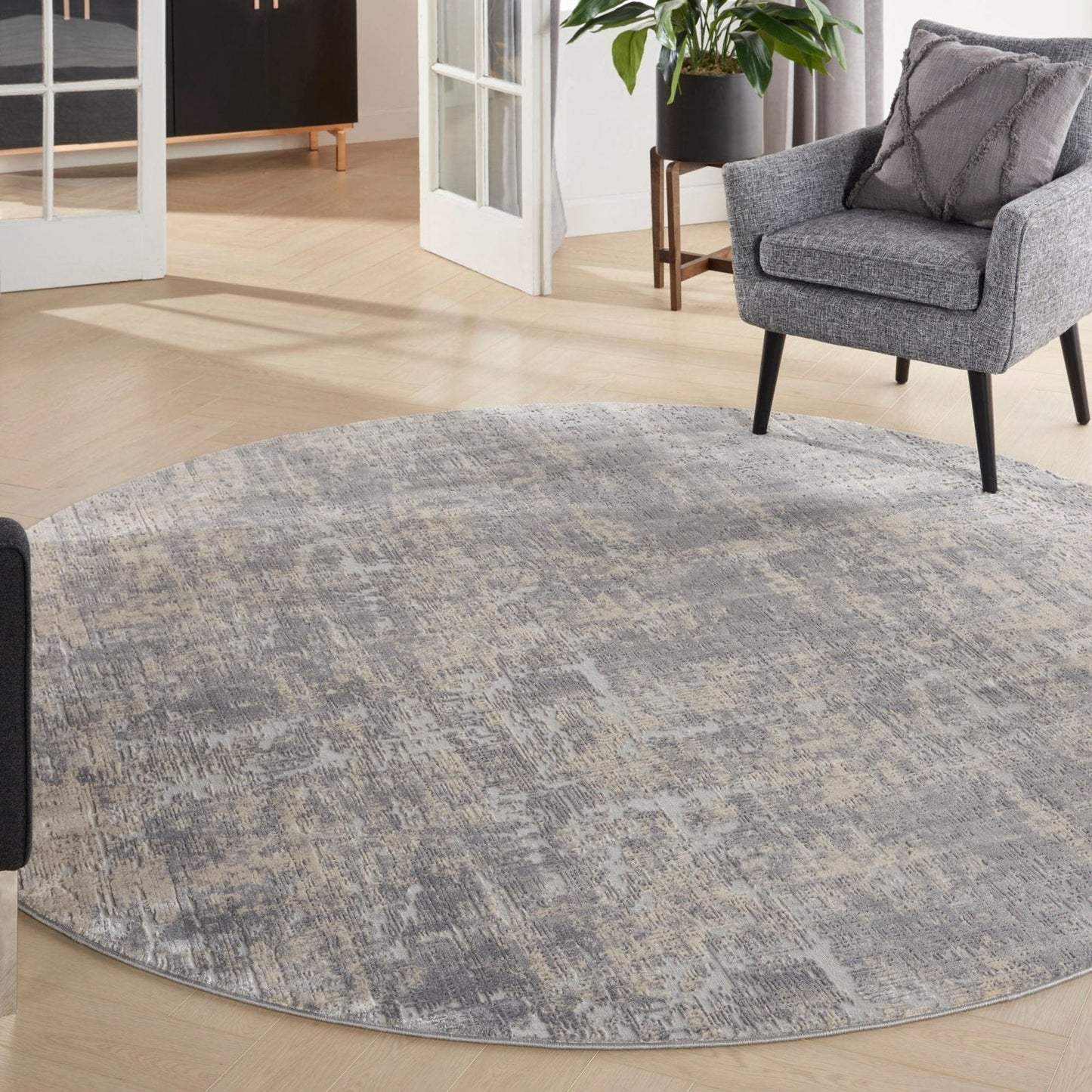 Nourison Rustic Textures RUS01 Ivory Silver Round Rug
