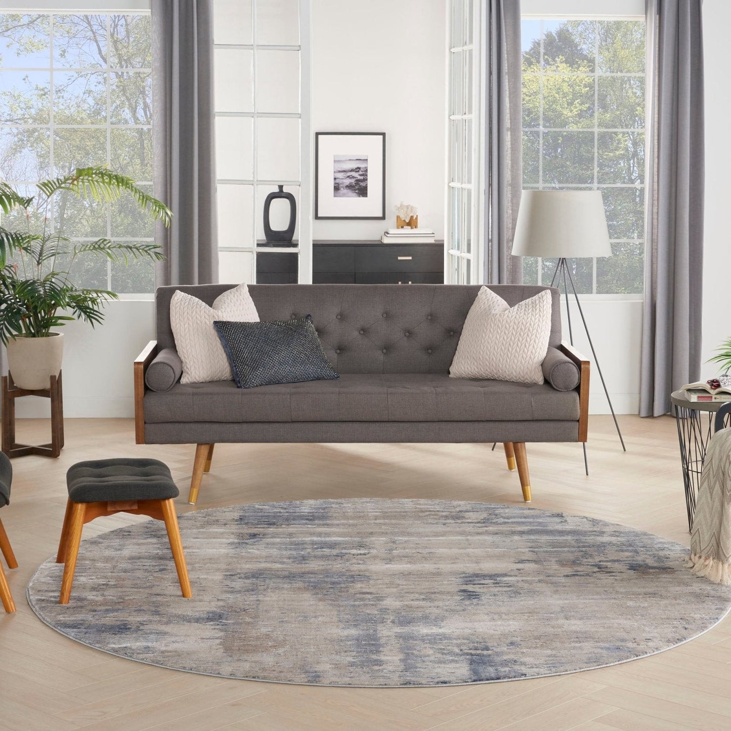 Nourison Rustic Textures RUS05 Beige Grey Round Rug