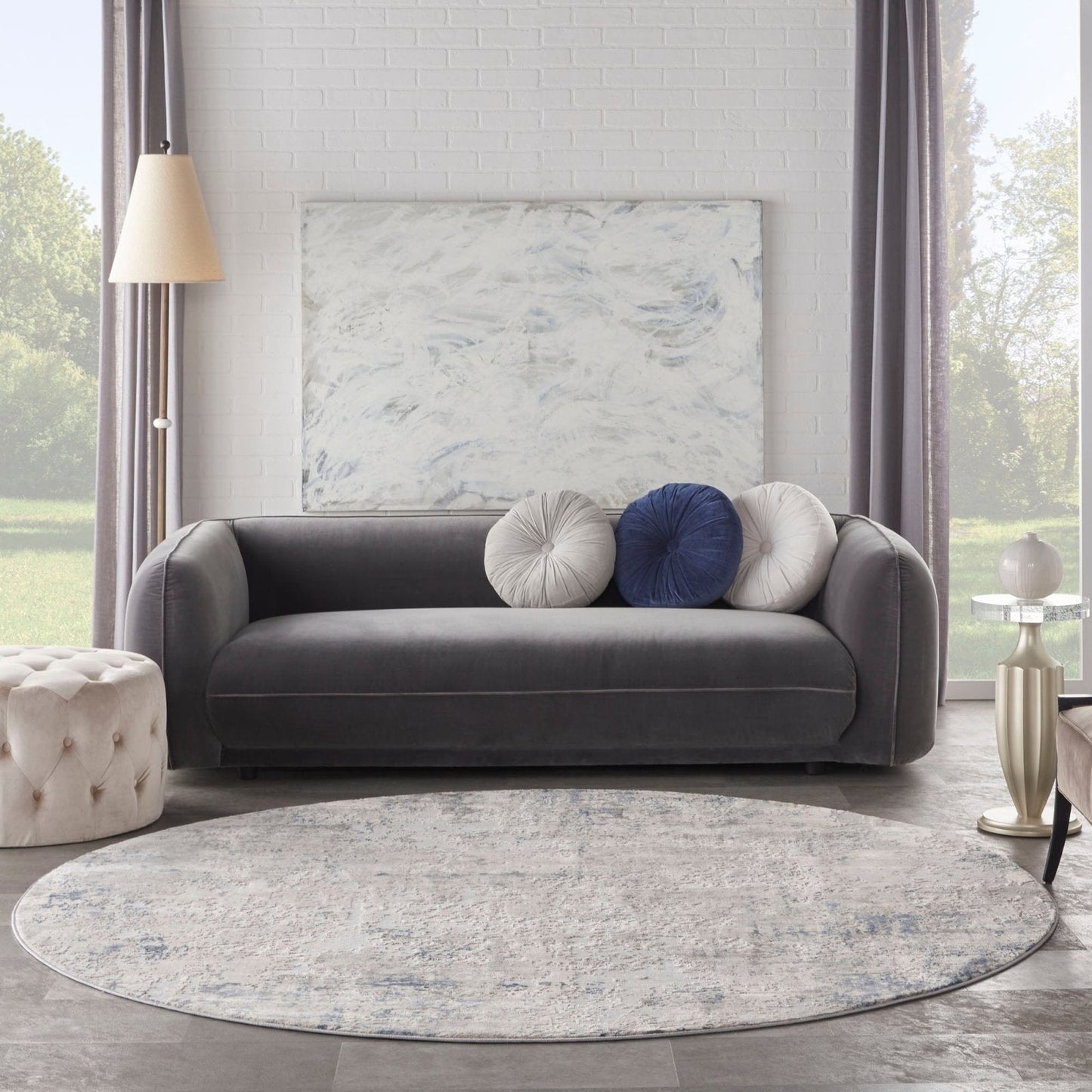 Nourison Rustic Textures RUS07 Ivory Grey Blue Round Rug