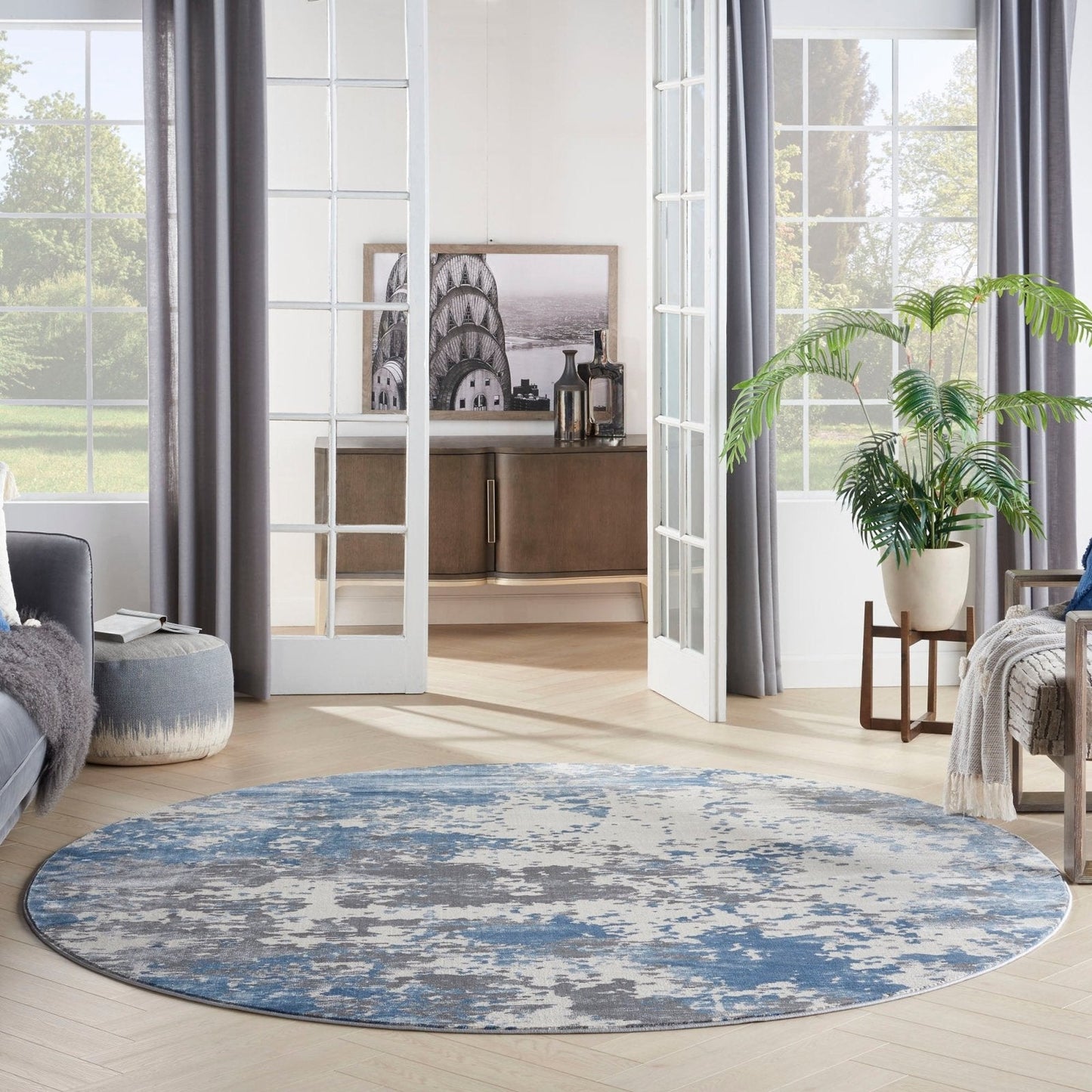 Nourison Rustic Textures RUS08 Grey Blue Round Rug