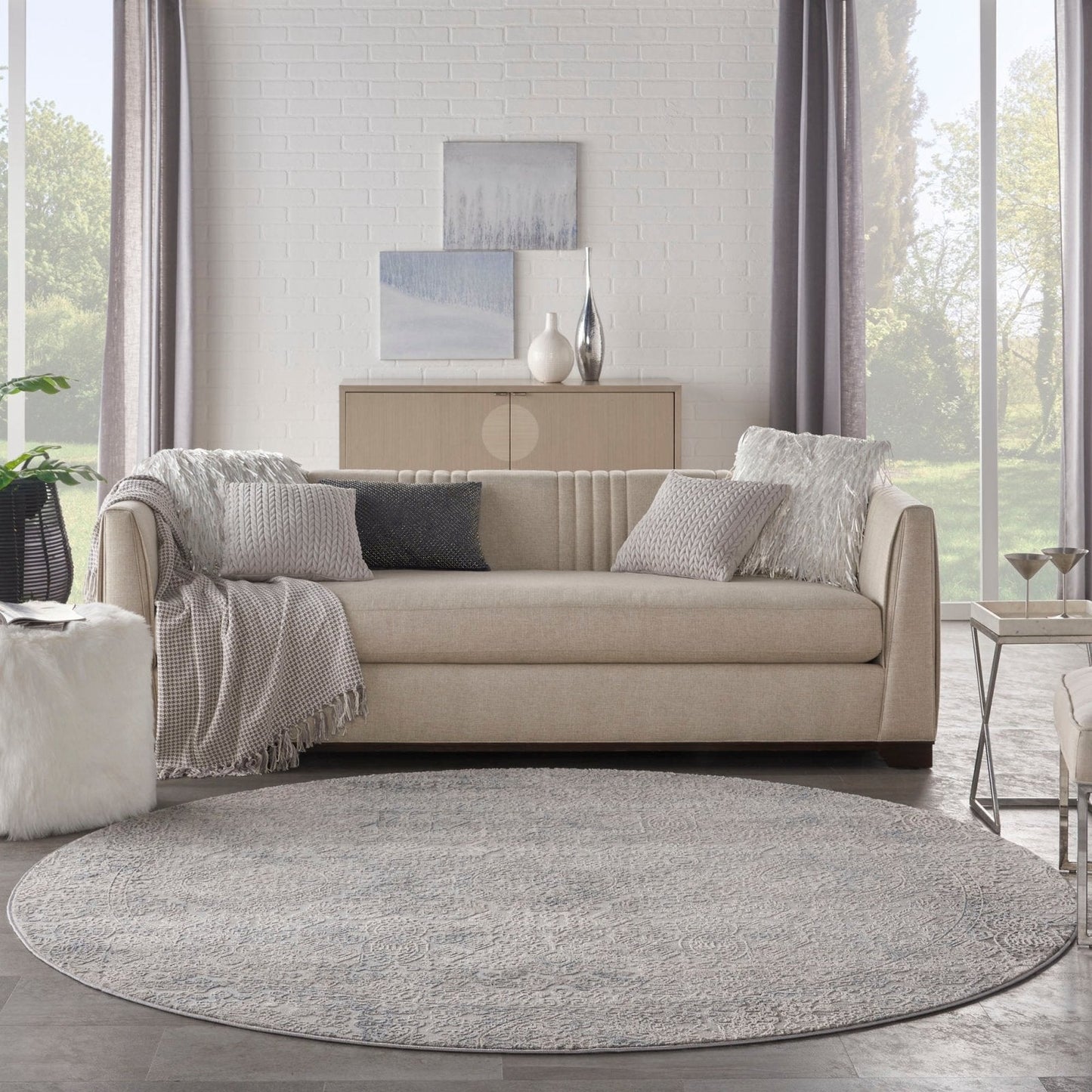 Nourison Rustic Textures RUS09 Ivory Light Blue Round Rug
