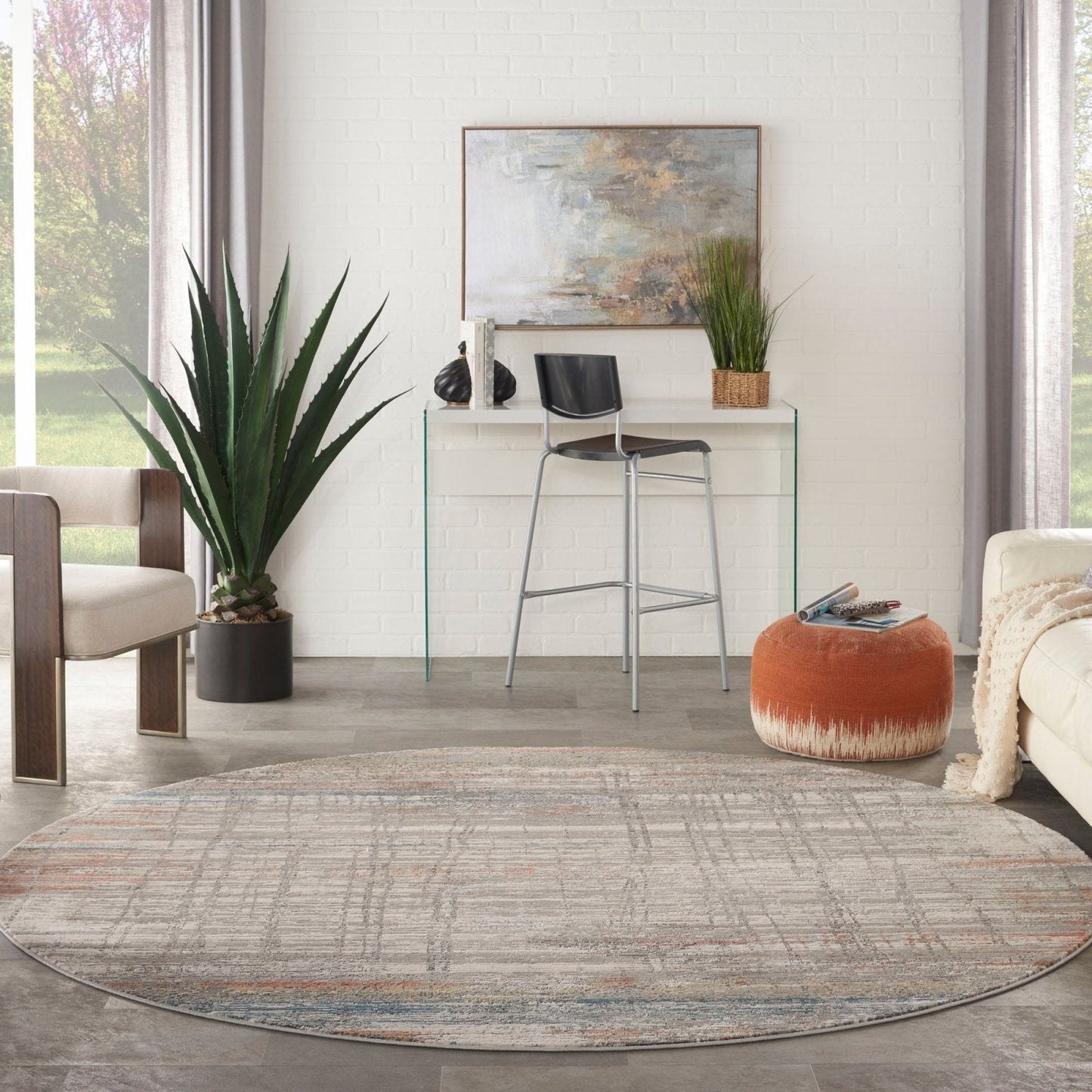 Nourison Rustic Textures RUS12 Grey Multi Round Rug