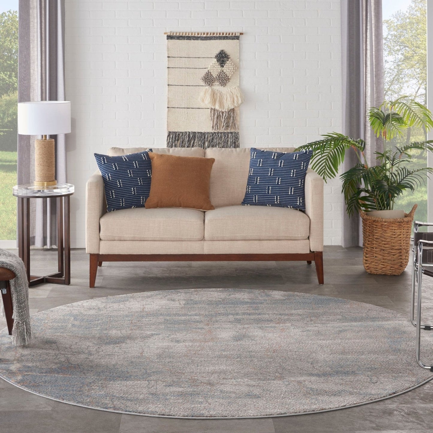 Nourison Rustic Textures RUS15 Light Grey Blue Round Rug