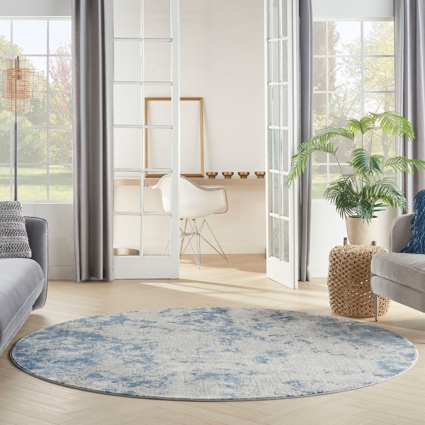 Nourison Rustic Textures RUS16 Grey Blue Round Rug