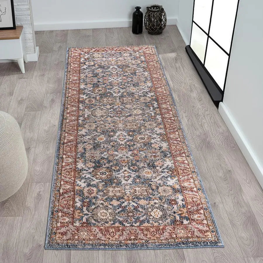 Persian Bordered Traditional Woven Area Rug Blue|Red MP35-8051