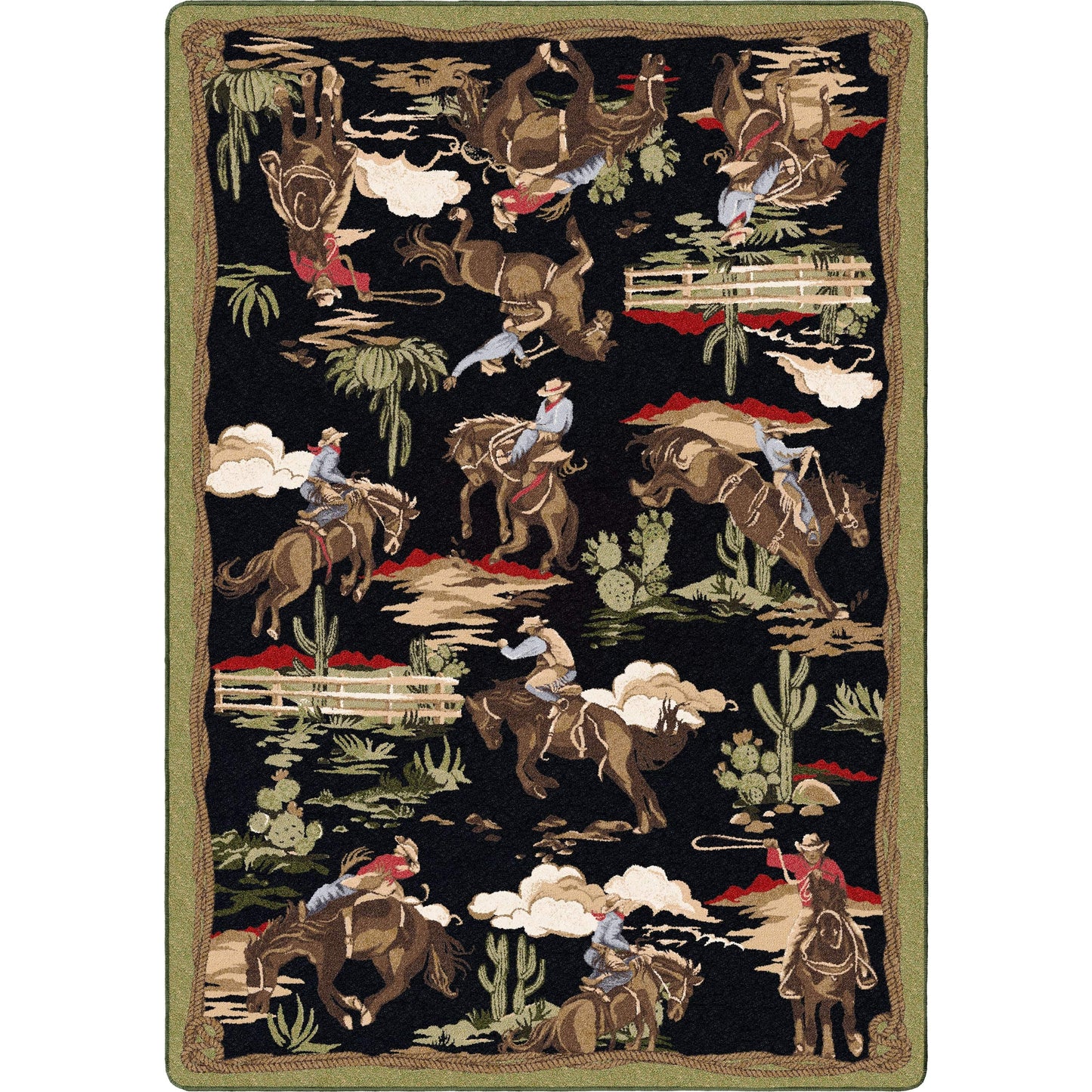 Retro cowboy green & black area RUG