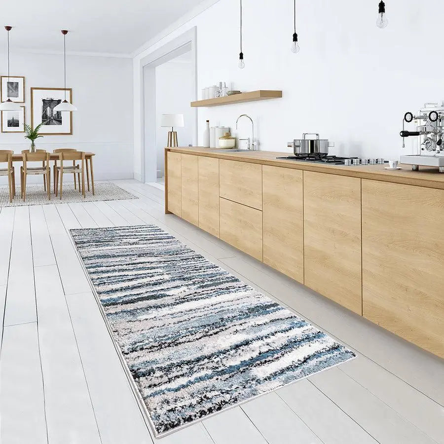Watercolor Abstract Stripe Woven Area Rug Blue MP35-8042