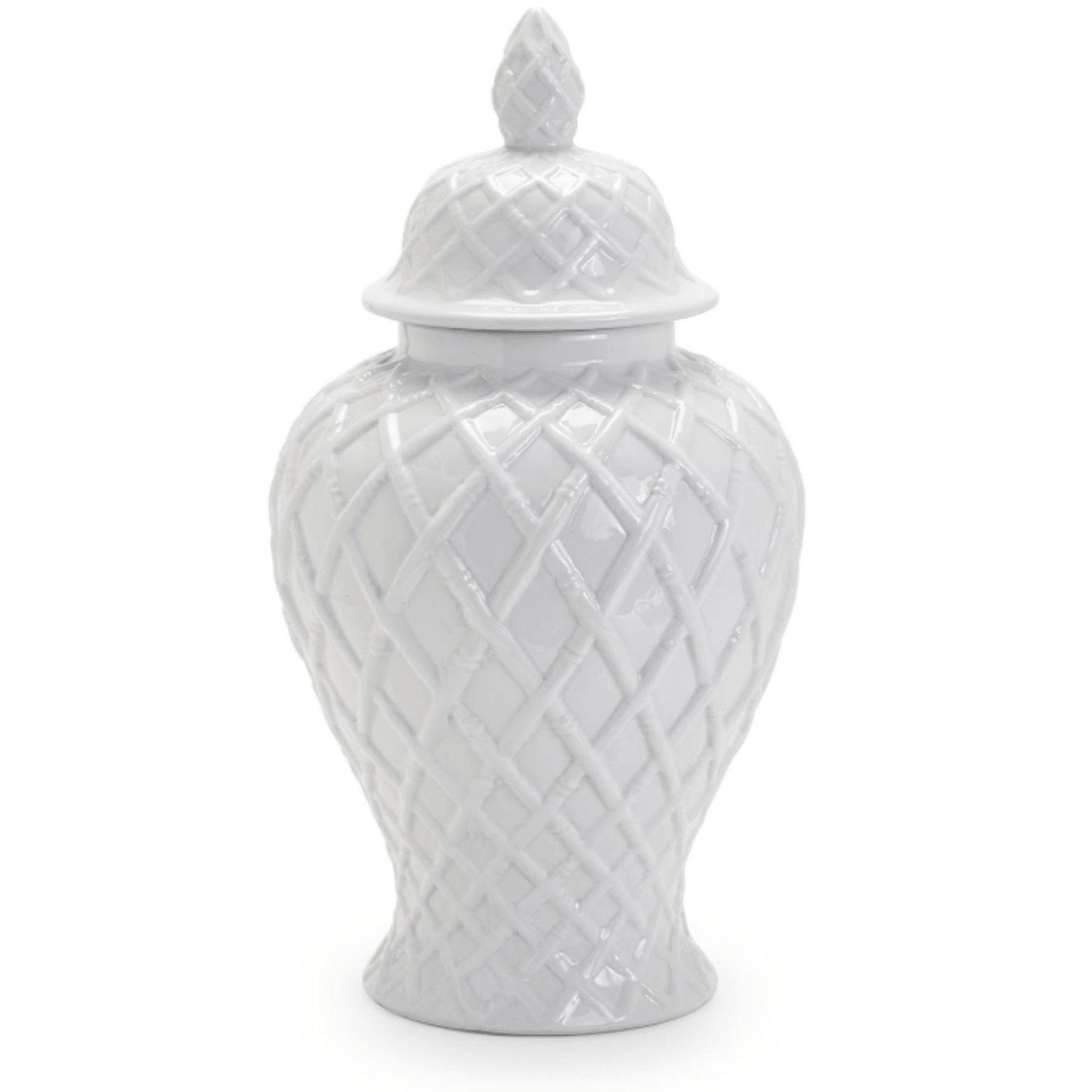 White Ceramic Faux Bamboo Fretwork Ginger Jar