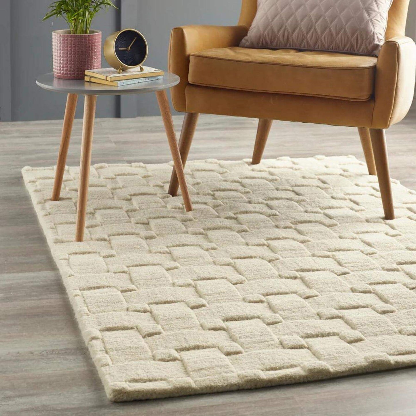 Basketweave Ivory Wool Rug