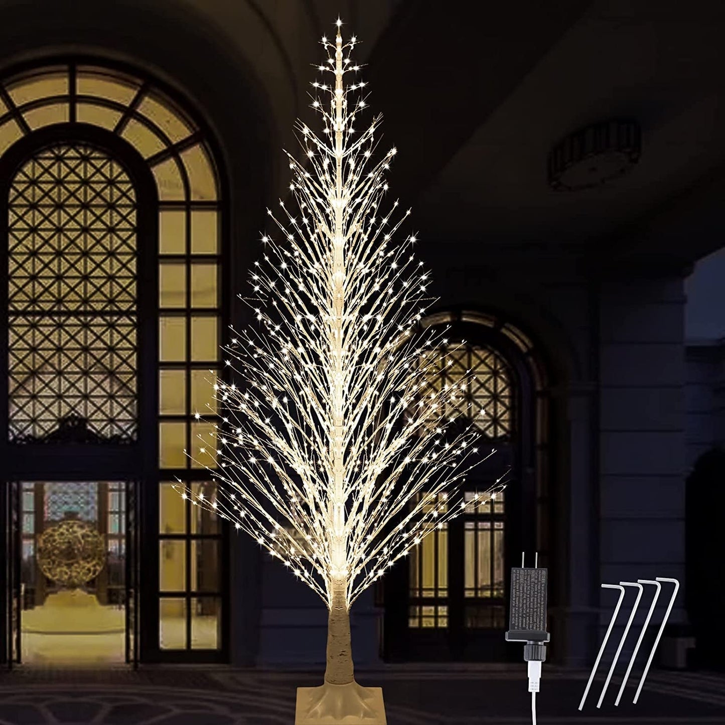 IJG 7FT Lighted Birch Tree 1000 LED Warm White Lights with Twinkle Lights，Led Artificial Tree Light for Indoor Outdoor Home Festival Wedding Party Christmas Decorations