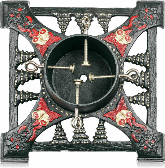 Christmas Tree Stand -Die Cast Iron 347X347Mm Size for up to 8' Tree - Christmas Bell and Tree