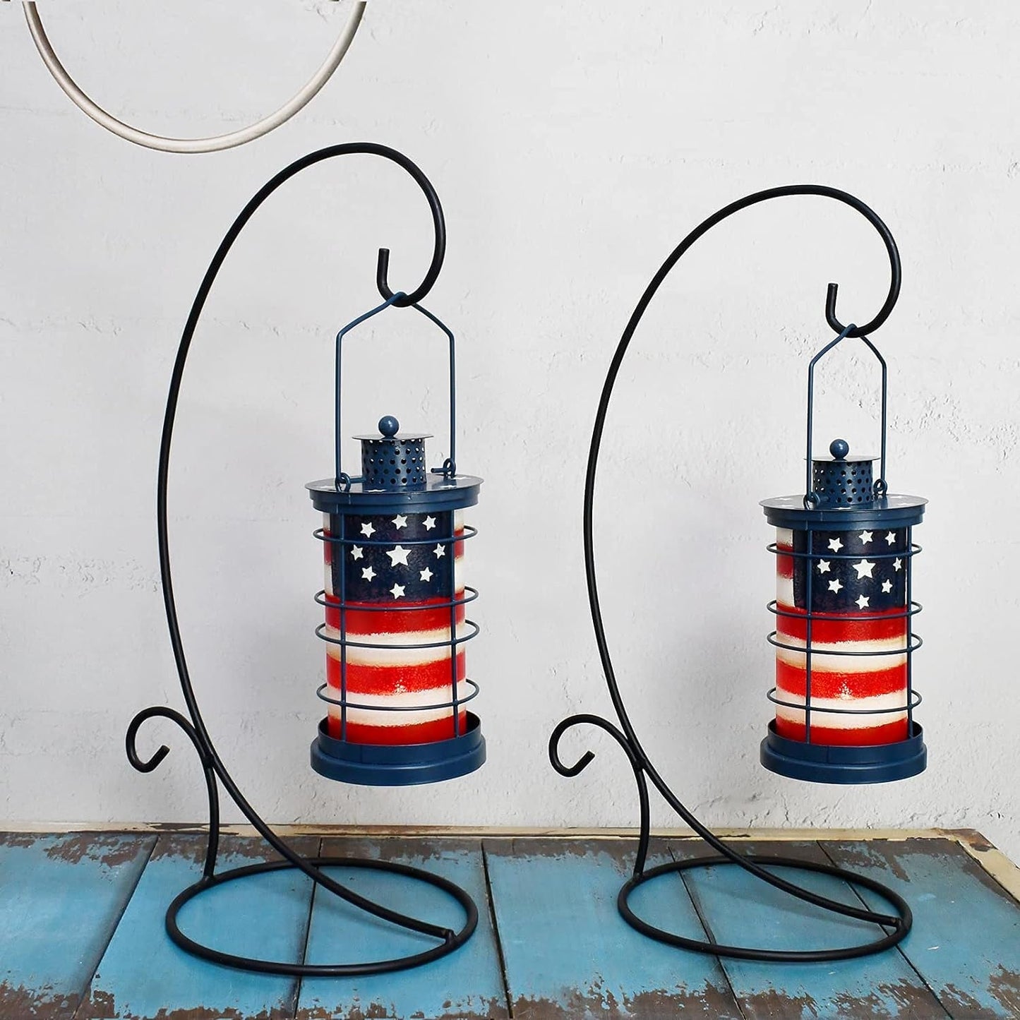 K KILIPES 18" H Ornament Display Stand with American Flag Hanging Lantern July 4Th Patriotic Decoration