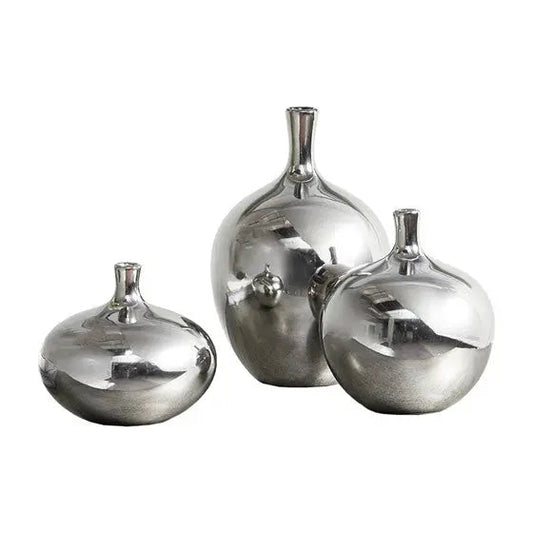 Mirrored Ceramic Decorative Vases 3-piece set Silver
