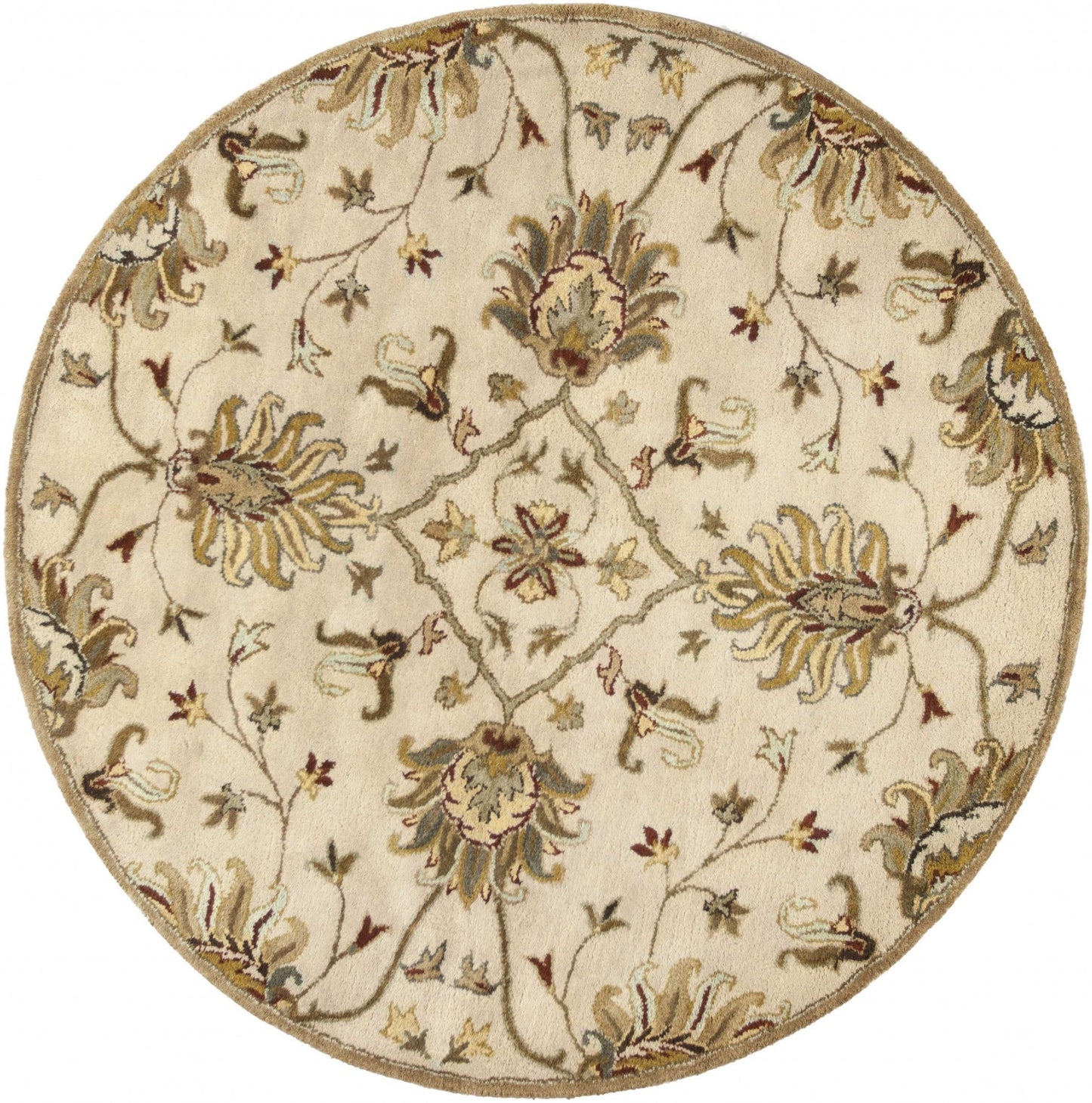 8' Champagne Wool Floral Handmade Runner Rug