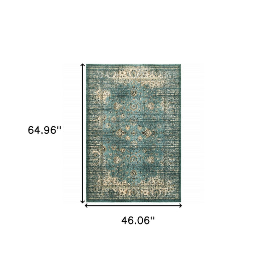 2’ X 8’ Peacock Blue And Ivory Indoor Runner Rug