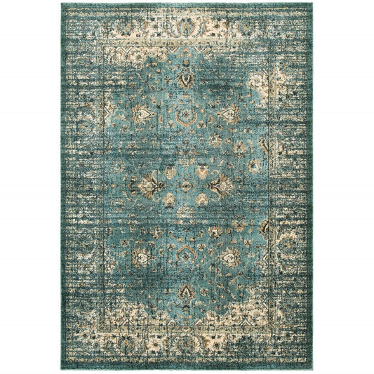 2’ X 8’ Peacock Blue And Ivory Indoor Runner Rug