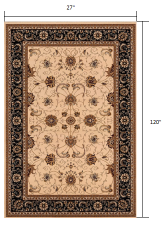 2’ x 8’ Cream and Black Decorative Runner Rug