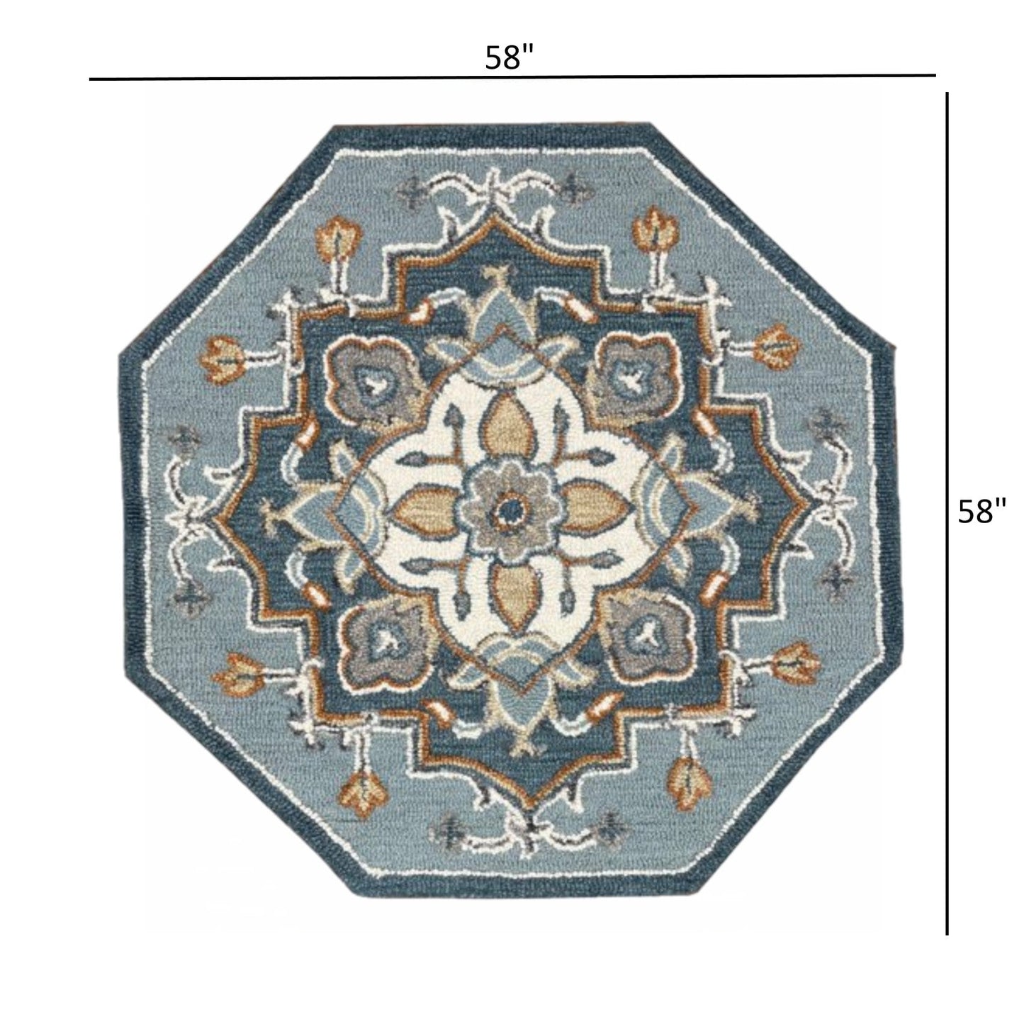 5' Blue And Ivory Round Wool Hand Hooked Handmade Area Rug