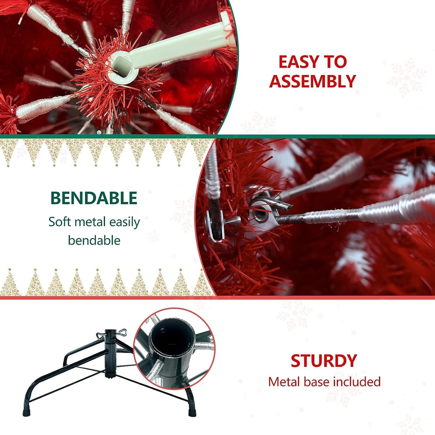 Artificial Red Christmas Tree,Maylaviu Full Real Halloween Xmas Tree Easy to Assemble with Christmas Tree Metal Stand,Artificial Tree with 1200 Branch Holiday Outdoor Indoor Decor(7Ft)