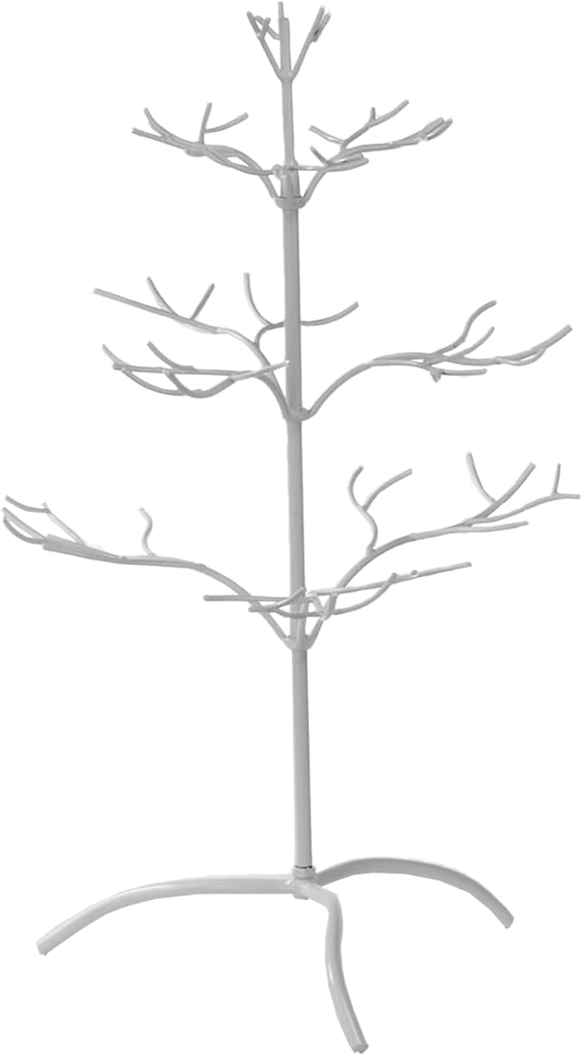 TRIPAR White Metal Ornament Display Tree and Jewelry Organizer – 25” Wire Ornament Stand and Necklace Holder Décor with 3 Tiers of Branches, Perfect for Wrought Iron Trees