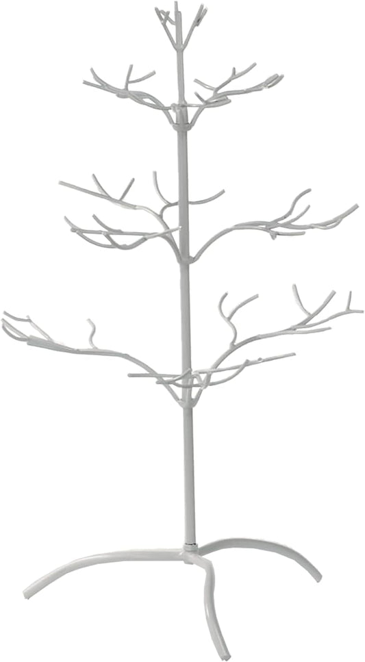 TRIPAR White Metal Ornament Display Tree and Jewelry Organizer – 25” Wire Ornament Stand and Necklace Holder Décor with 3 Tiers of Branches, Perfect for Wrought Iron Trees