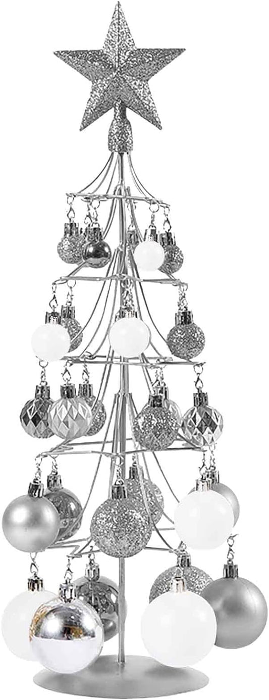 WOHSAO Christmas Ornament with Ball, 17.7 Inch LED Lighted Desk Decoration Star Ornament Display Metal Stand Tabletop Light Holder for Holiday Party Home Indoor Outdoor Decor Home & Garden > Decor > Seasonal & Holiday Decorations WOHSAO Silver