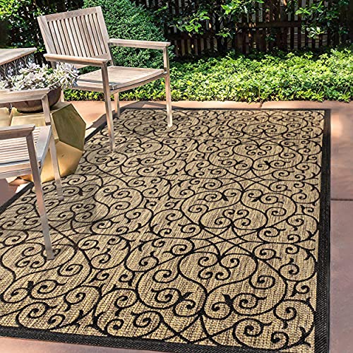 Y Madrid Vintage Filigree Textured Weave Indoor/Outdoor Black/Khaki