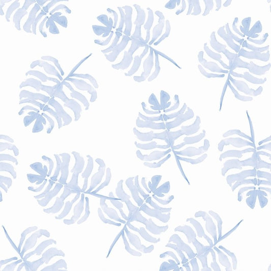 Monstera Blue Wallpaper by Victoria Larson for Cailini Coastal