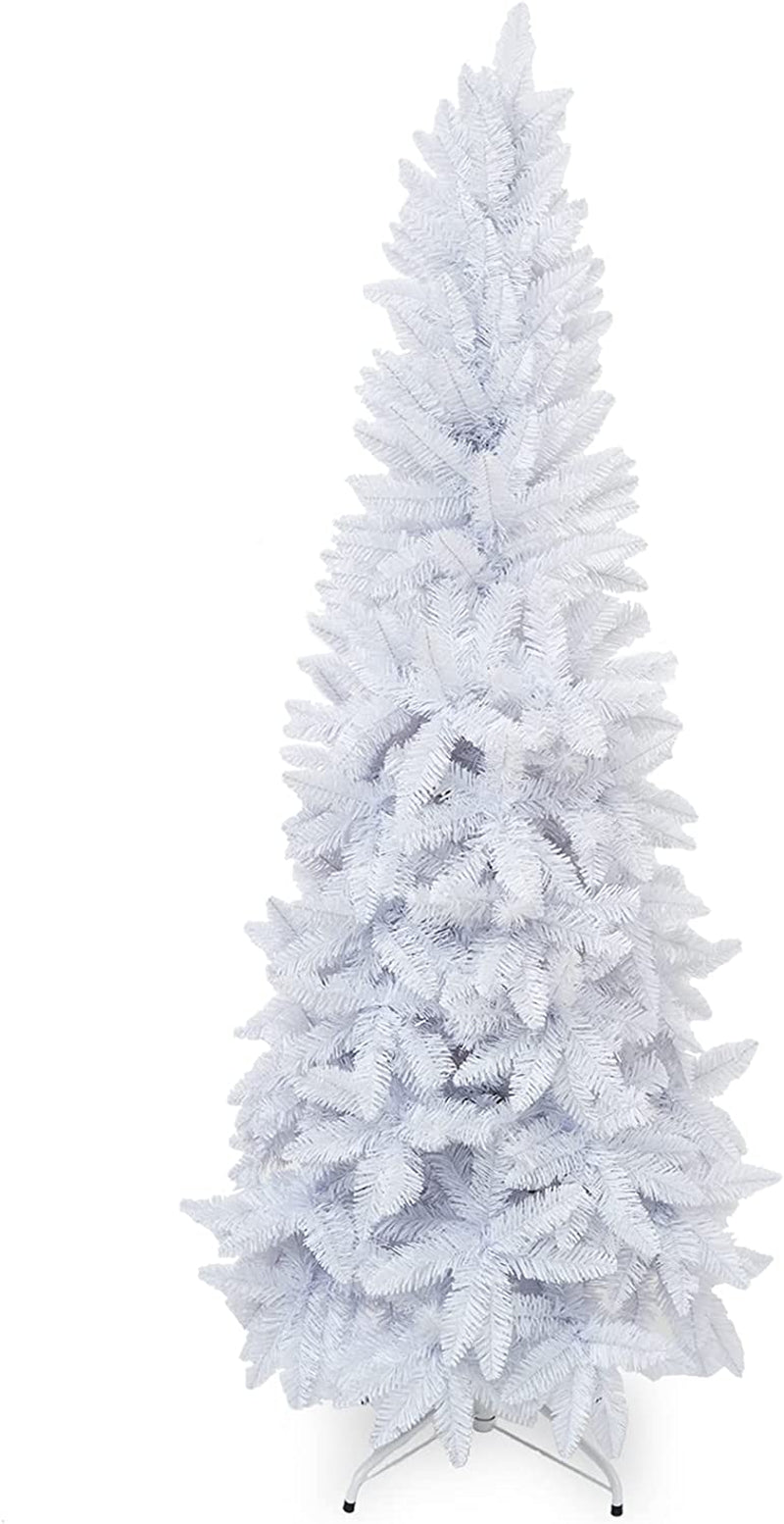 Wabolay 7Ft Artificial Pencil Slim Black Christmas Tree Unlit-Tall Skinny Hinged Full Real Tall Halloween Xmas Tree with 950 Branch Tips-Foldable Metal Stand-Easy Setup-Holiday Outdoor Indoor Décor Home & Garden > Decor > Seasonal & Holiday Decorations Wabolay White