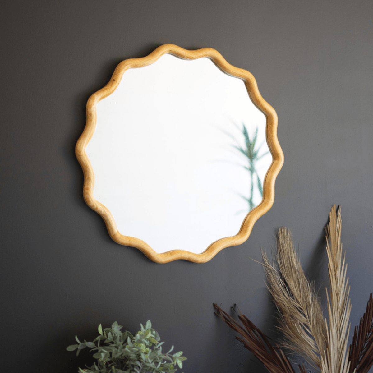Kavia Squiggle Round Wood Mirror