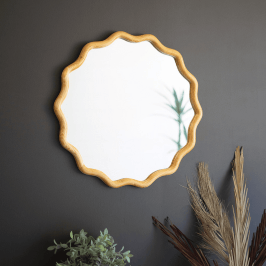 Kavia Squiggle Round Wood Mirror
