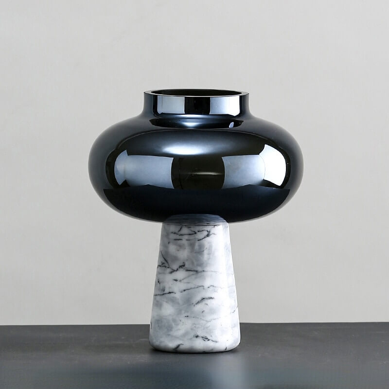 Table Top Vase Glass and Marble Blue